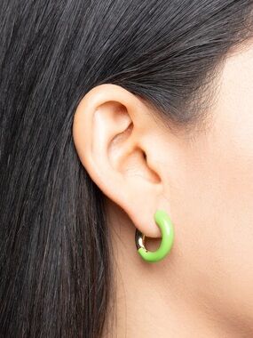 Lime Enamel Huggie Hoops 24k Gold Plated NWOT